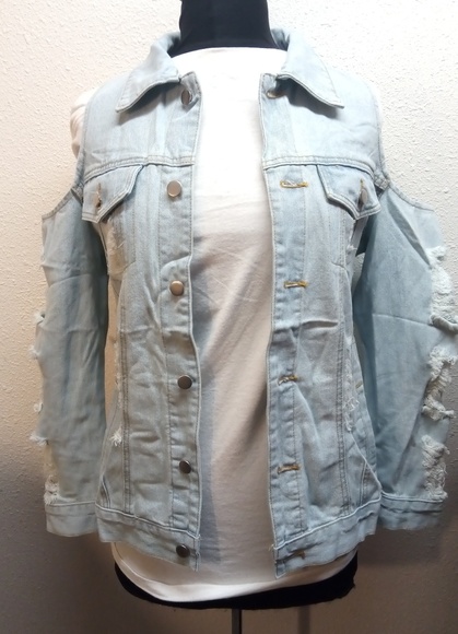 36 Point 5 Light Blue Distressed Denim Jacket - Picture 4 of 5